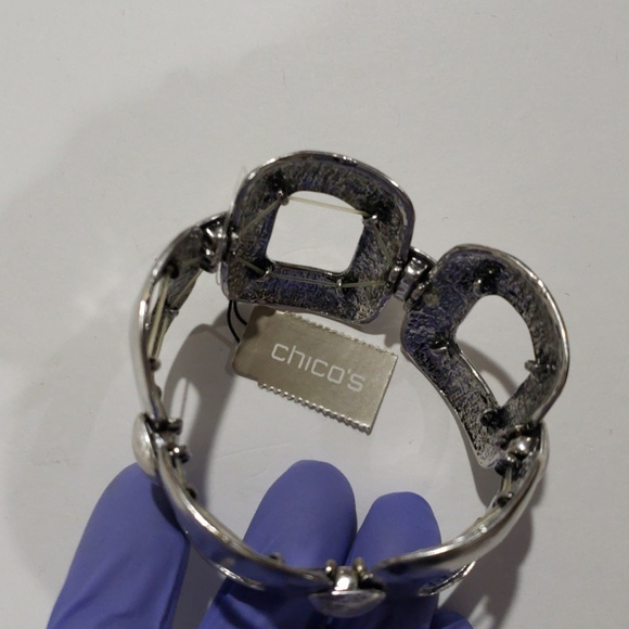 CHICO'S Silver-Tone Geometric Stretch Bracelet, Modern Women's Statement Jewelry - Picture 9 of 11